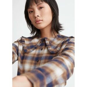 & Other Stories flannel plaid button down with ruffled collar